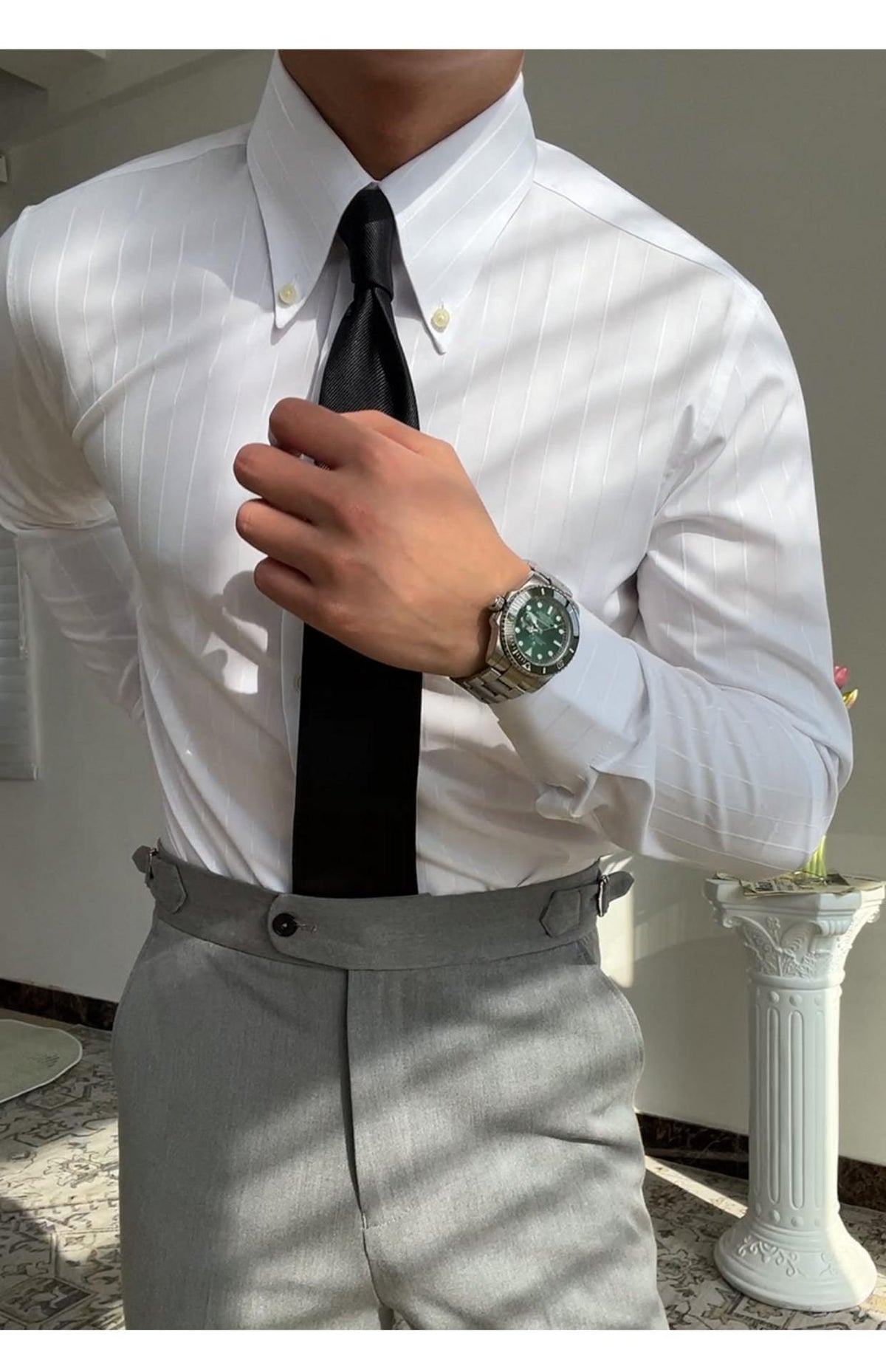 Spring Striped Four Seasons Shirt Elastic Fashion Men