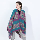 Autumn And Winter Women's Jacquard Split Shawl Flower Cloak
