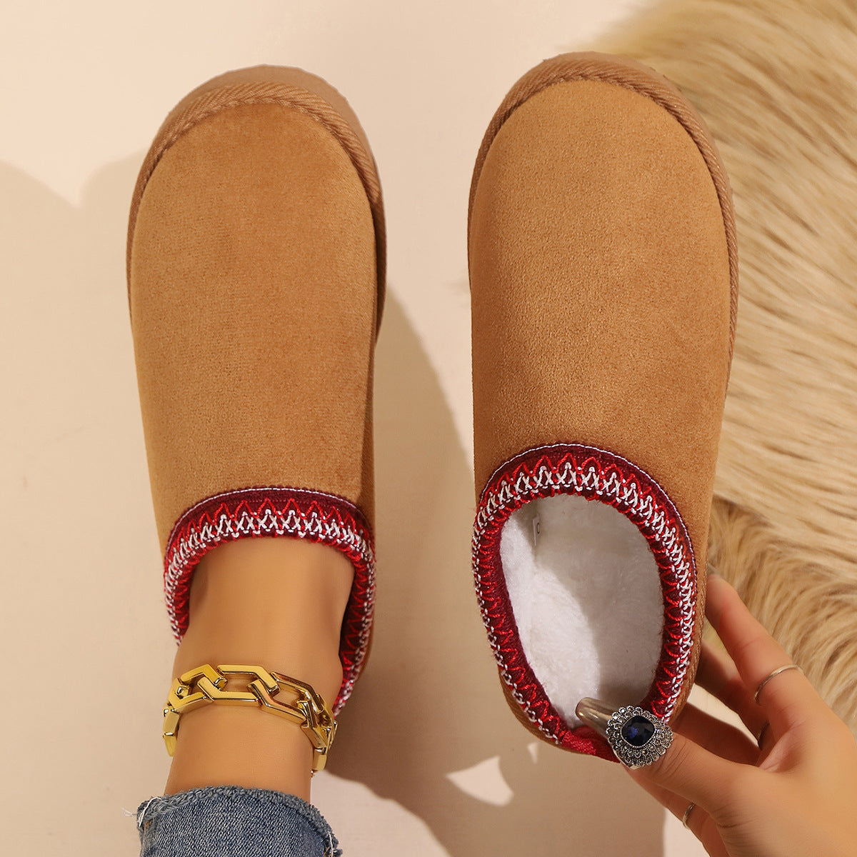 Women's Indoor Warm Plush Non-slip Thick-soled Cotton Slippers