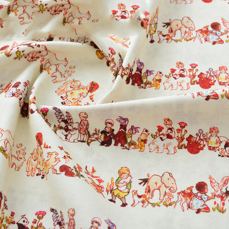 Pure Cotton Cartoon Bear Girl Pastoral Floral Printed And Dyed Fabric