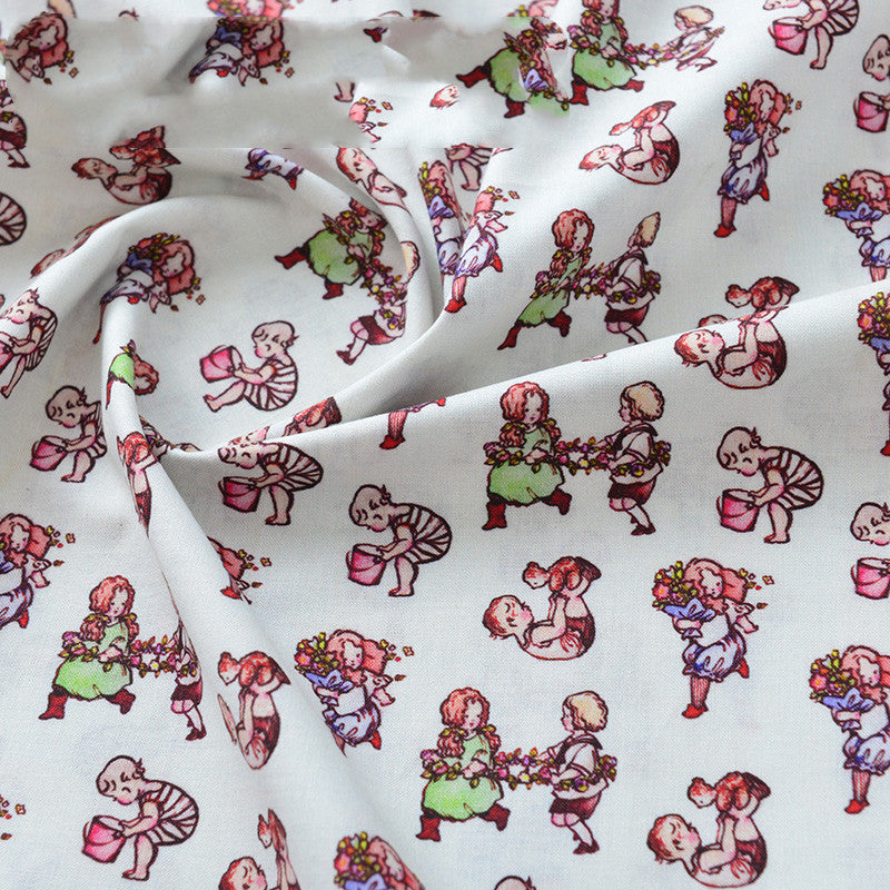 Pure Cotton Cartoon Bear Girl Pastoral Floral Printed And Dyed Fabric
