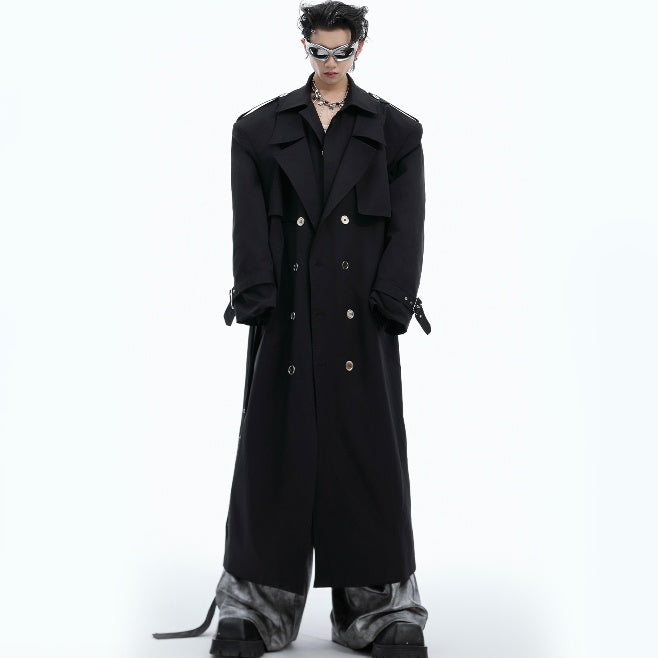 Heavy Industry Niche Deconstructs Fake Two-piece Padded Shoulder Trench Coat