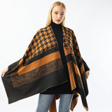 Women's Houndstooth Cape and Shawl, Fashionable Simple Retro Cape Goes with Everything