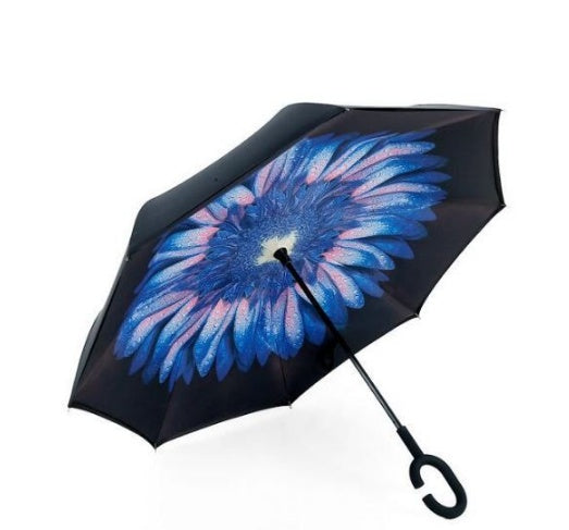 Creative sun protection men's and women's umbrellas custom double layer business long straight handle car without holding folding reverse umbrella