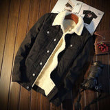 Winter Denim Coat with Fleece Lining for Men Thickened