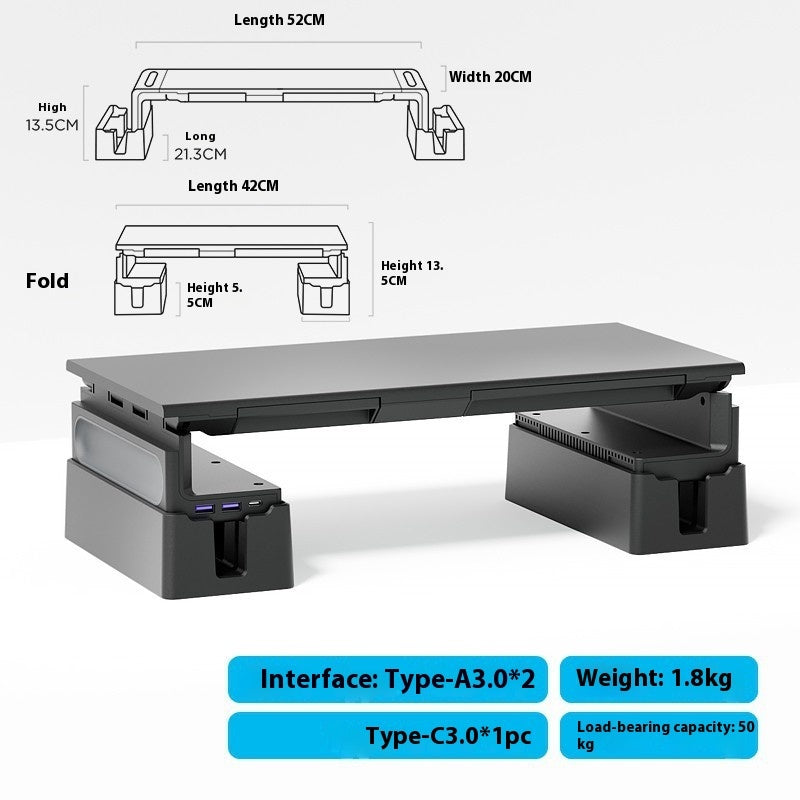 Monitor Elevated Rack USB Extended Folding Computer Desktop Storage Desktop Riser Base Bracket Heightened