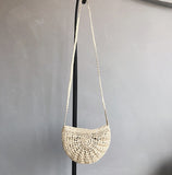 Women small Semicircle Tassel Knitting Straw bag Summer Travel Rattan Tote Knitted Hand Bag Girls Shoulder Tote Keys Coin bag