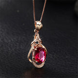 Ruby Water Drop Pendant Necklace For Women