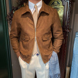 Замшевая куртка-бомбер цвета кофе для мужчин