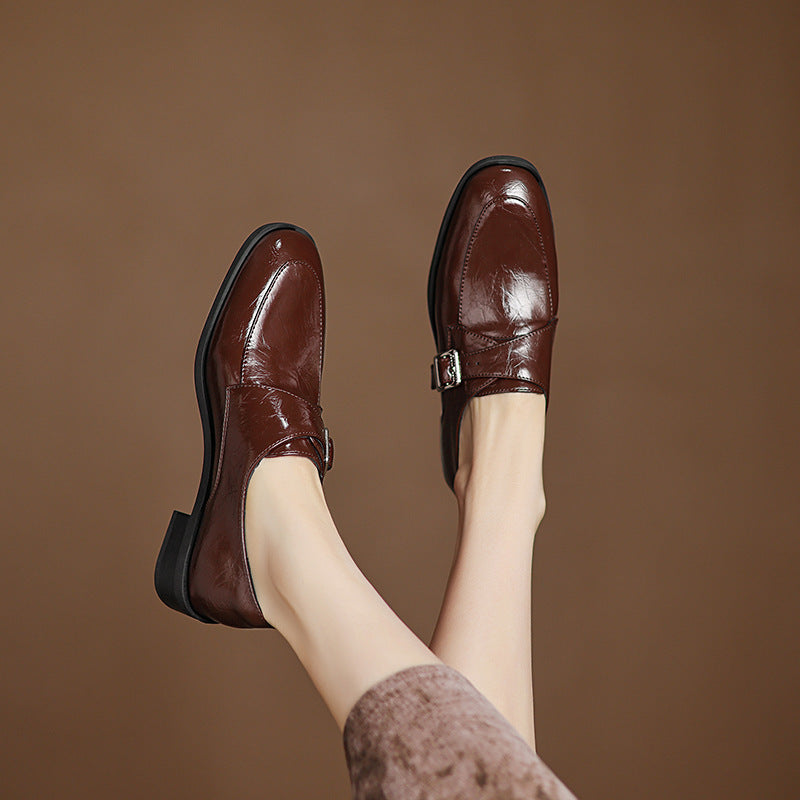 Low Heel Plus Size Buckle Litchi Pattern Shoes