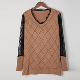Popular Knitted Lace Bottoming Top V-neck Sweater For Women