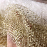 Large Mesh Diamond Shape Mesh Fabric With Golden Silver Filigree