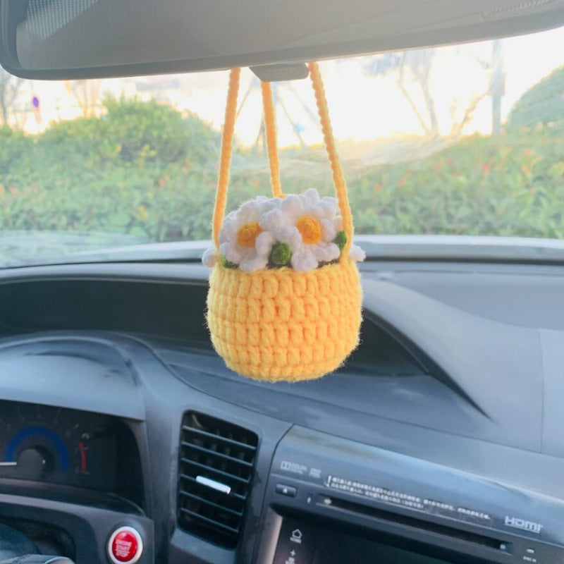 Handmade Knitted Flower Car Accessories Rearview Mirror