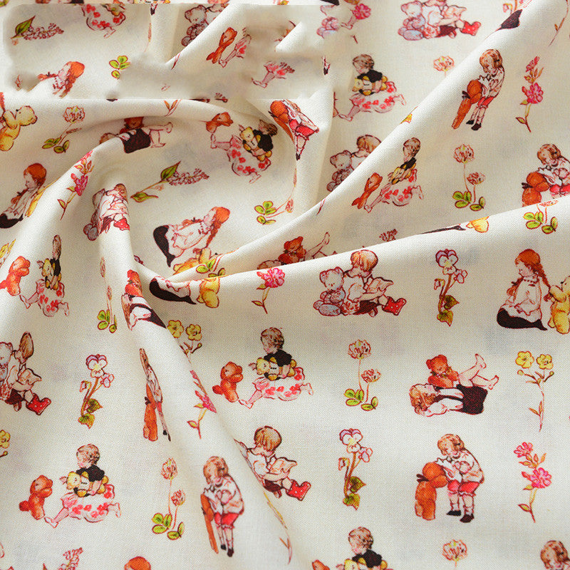 Pure Cotton Cartoon Bear Girl Pastoral Floral Printed And Dyed Fabric
