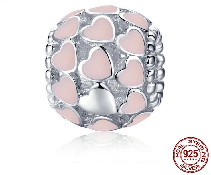 Berloque 925 Sterling Silver Heart Charms Flower Mixed glass Beads Fit Charm Bracelet & Bangle Silver 925 Jewelry Making