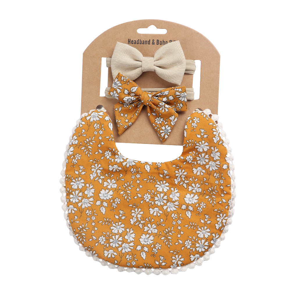 Newborn Baby Cute Floral Cotton Saliva Towel Headband Suit