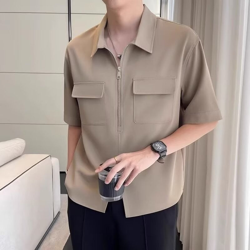 Рубашка рабочая мужская с коротким рукавом и полумолнией