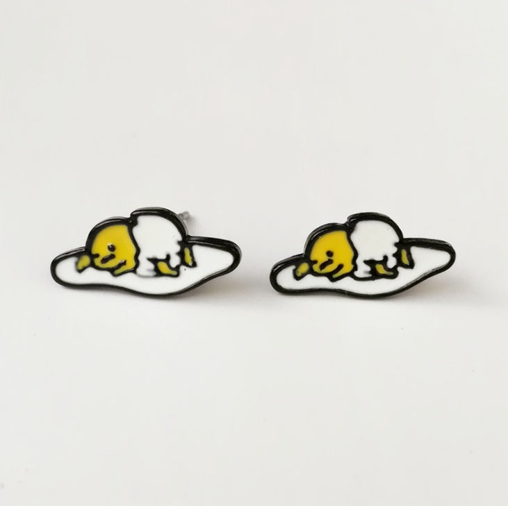 Dongmanli New Arrival Fashion Unique Designer Cute Enamel Fried Egg stud Earring For Women Gudetama Accessories