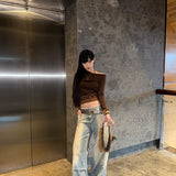 Relaxation Chic Jacquard Splicing Long Sleeved Top For Women