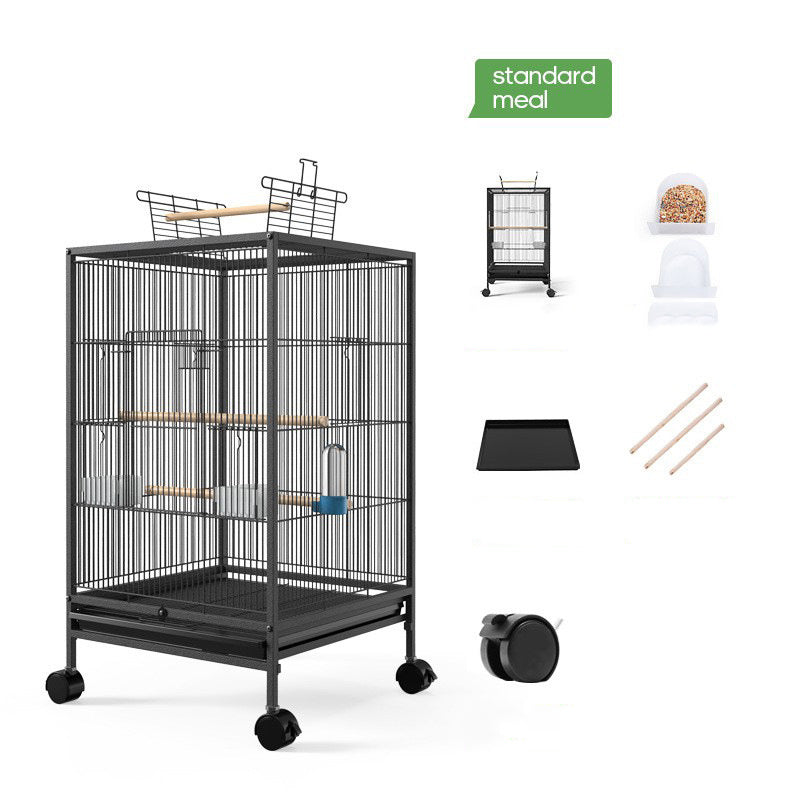 Қафаси паррандаи Parrot Xuanfeng бо Feeder Toy алаф лона чорводорӣ қуттии