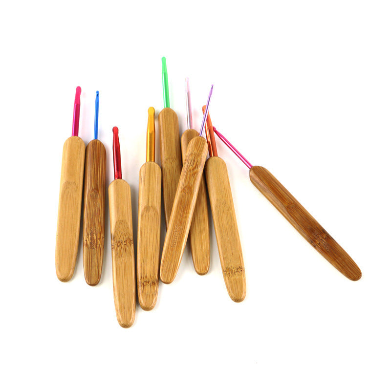 Bamboo Handle Crochet Hook Set Color Aluminum Oxide Metal Hook Needle Knitting Tool