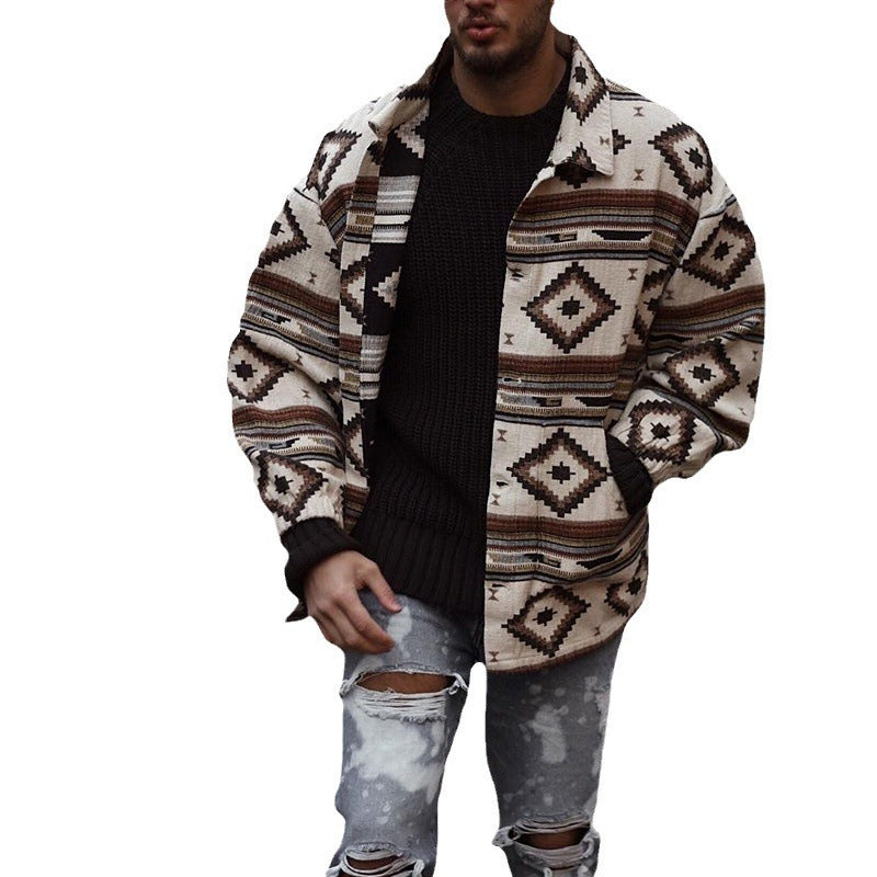 Autumn new jacket with geometric pattern and lapels