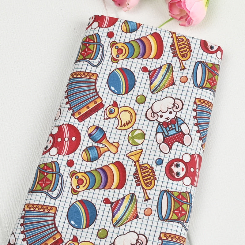 Plain Cotton Fabric Retro Nostalgic Toy Printing Fabric Handmade DIY