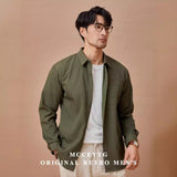 Рубашка свободного кроя в стиле ретро для мальчиков, однотонная, с длинными рукавами, плиссированная