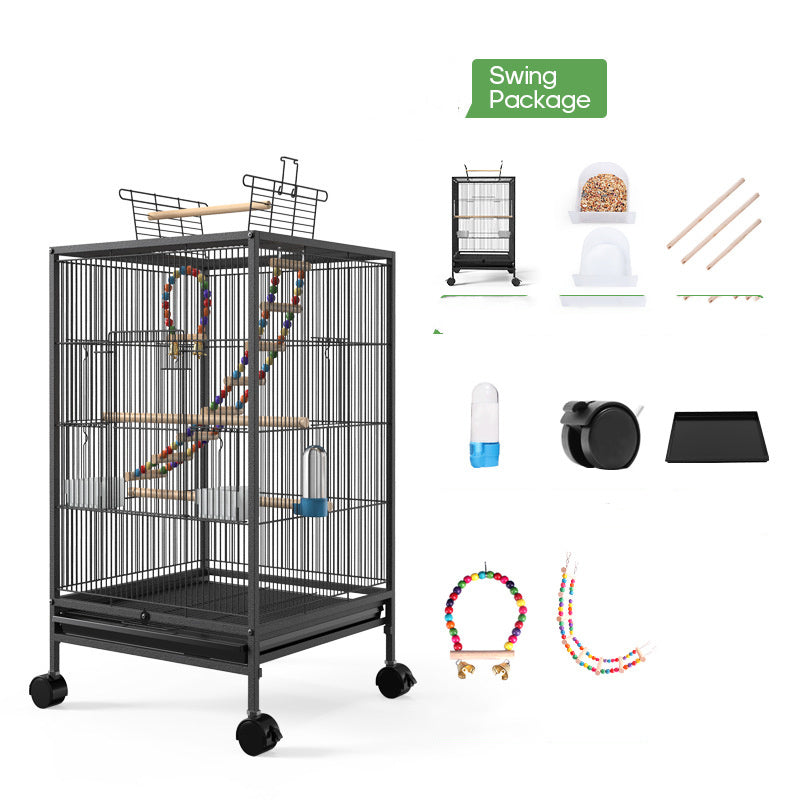 Қафаси паррандаи Parrot Xuanfeng бо Feeder Toy алаф лона чорводорӣ қуттии