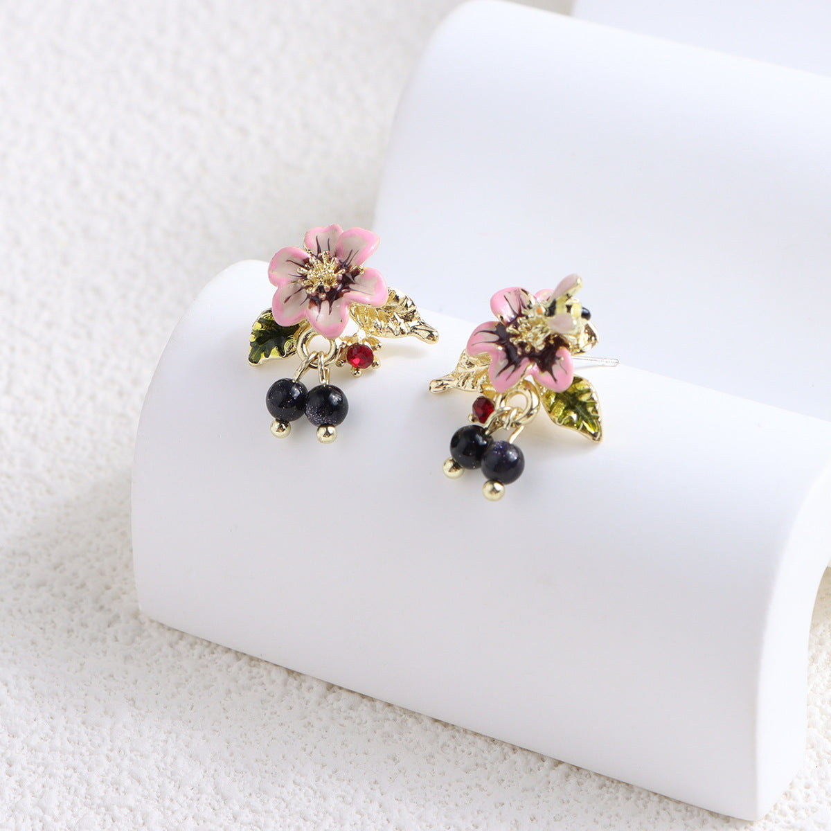 925 Silver Needle Drop Oil Pearl Flower Earrings
