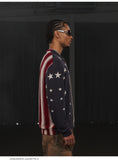 American Retro Flag XINGX Printed Striped Sweater Short Wide Long Sleeve Shirt