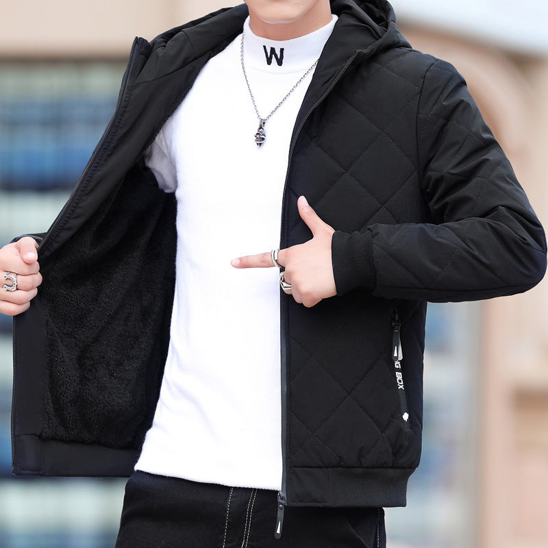 Diamond Plaid Fleece Jacket Cotton Insulated Coat