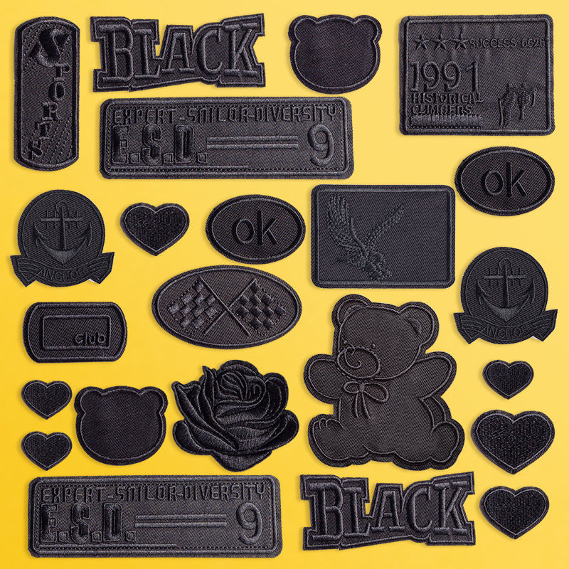 Clothes Sticker Patch Self-adhesive Sewing Free Hole Repair Black Embroidery Pattern Cloth Sticker Repairing Atch