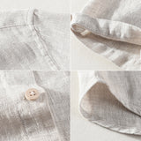 Linen Short Sleeve Casual Youth Square Collar Linen Shirt