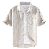Linen Short Sleeve Casual Youth Square Collar Linen Shirt