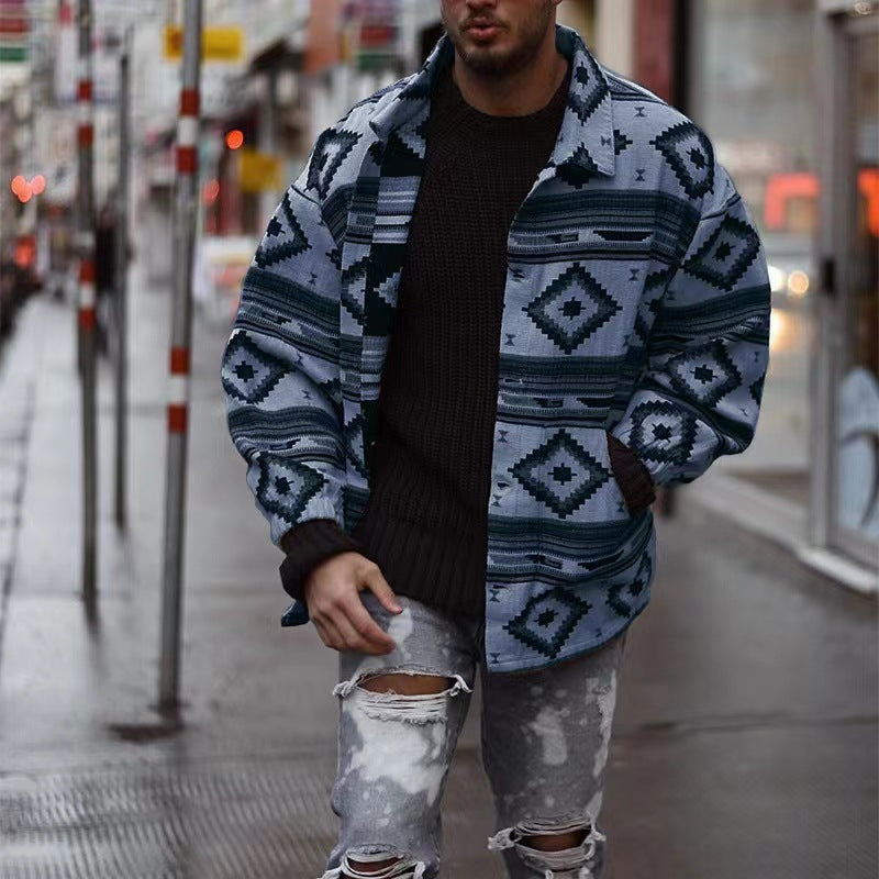 Autumn new jacket with geometric pattern and lapels