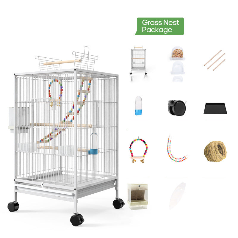 Қафаси паррандаи Parrot Xuanfeng бо Feeder Toy алаф лона чорводорӣ қуттии