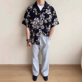 Vintage Cuban Collar Ice Silk Printed Shirt