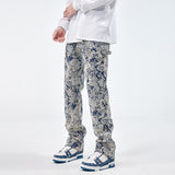 All-matching Loose Fashion Denim Jacquard Pants For Boys