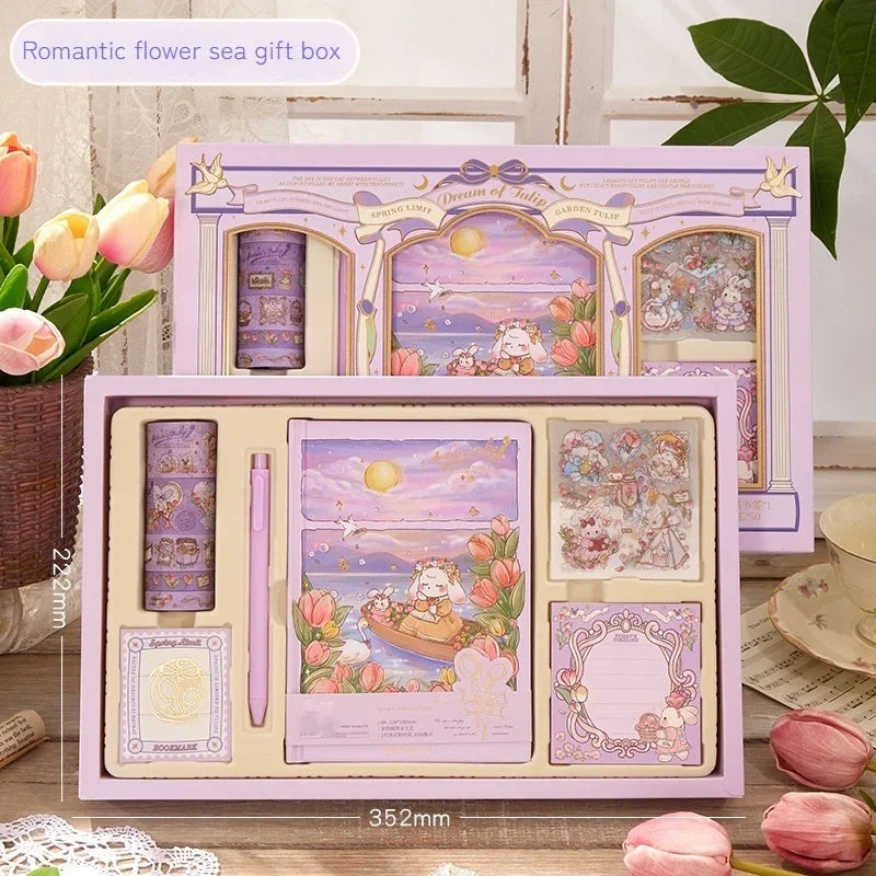 Handbook Set Gift Box Cute Girl Handbook Korean High Beauty Stationery Diary Office Supplies Cuadernos Gift Student Stationery