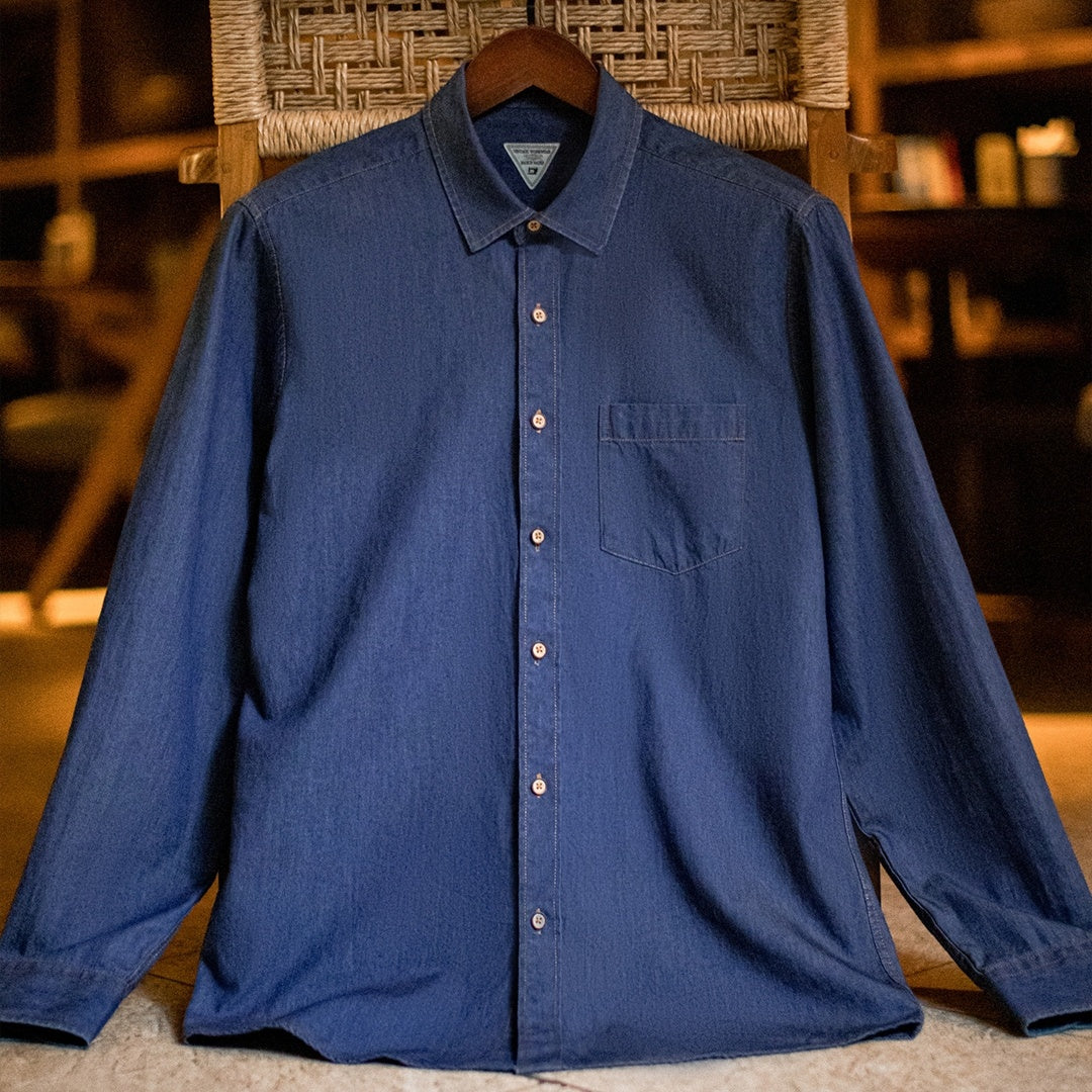 Мужская джинсовая рубашка в стиле ретро с одним карманом в американском стиле