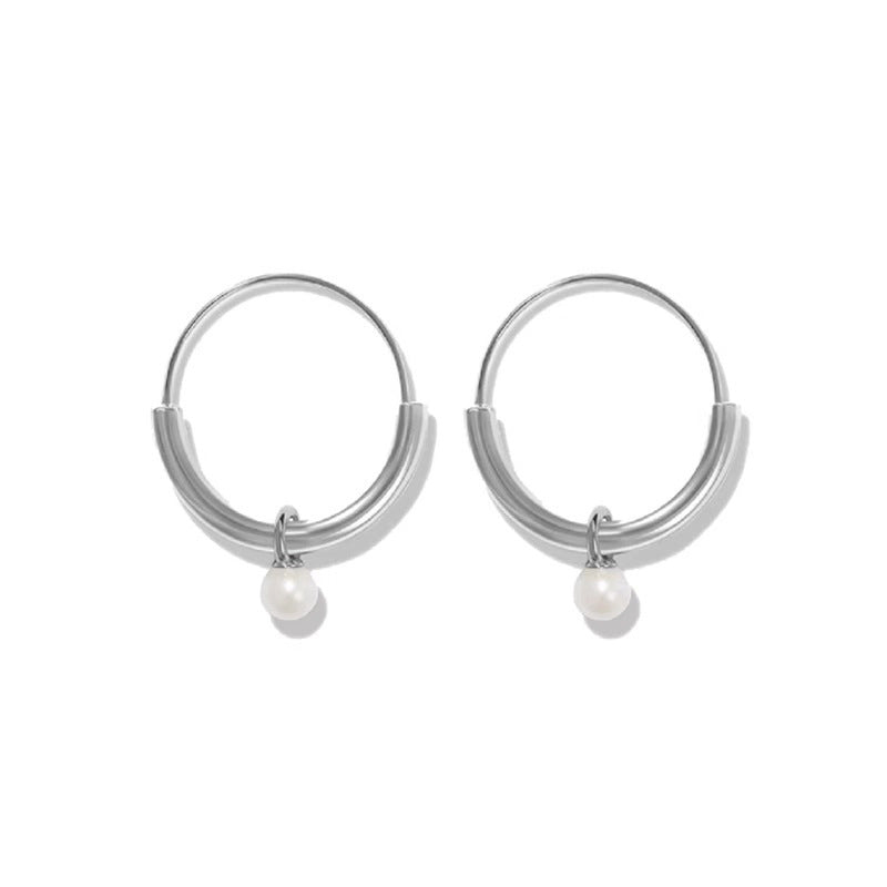 Oval Pearl Pendant Earrings Light Luxury Advanced Design Sense