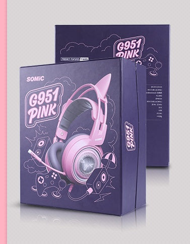 Гӯшмонакҳои бозикунии G951 USB 7.1 Гӯшмонакҳои садои виртуалӣ Гӯшмонакҳои LED Cat Cat