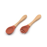 Grade Wooden Handle Silicone Spoon Fork Tableware Training Complementary Food Baby Feeding
