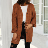 Autumn New Knitted Solid Color Plus Size Cardigan V-neck Twist Lantern Sleeve Coat For Women