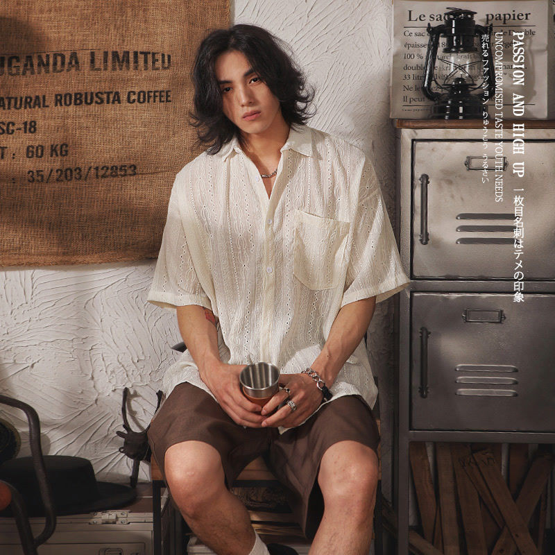 Retro Niche Design Hollow-out Short-sleeved Shirt For Men