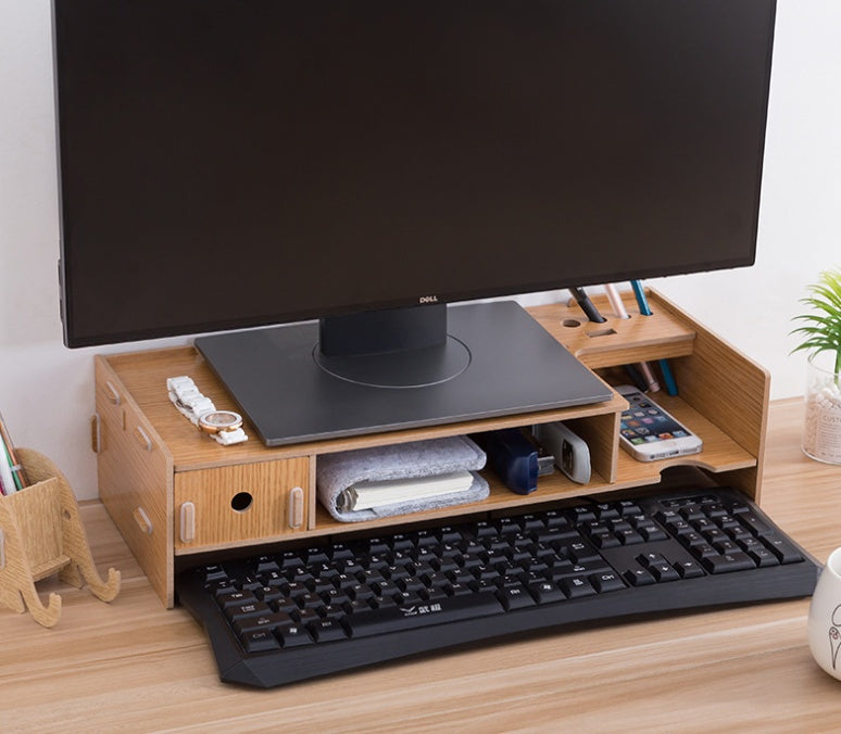 LCD monitor increased rack with drawer computer base bracket wooden storage desktop computer rack