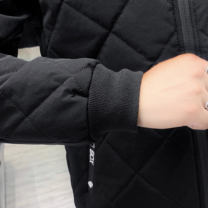 Diamond Plaid Fleece Jacket Cotton Insulated Coat