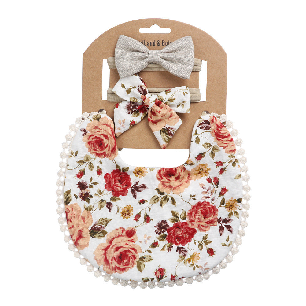 Newborn Baby Cute Floral Cotton Saliva Towel Headband Suit