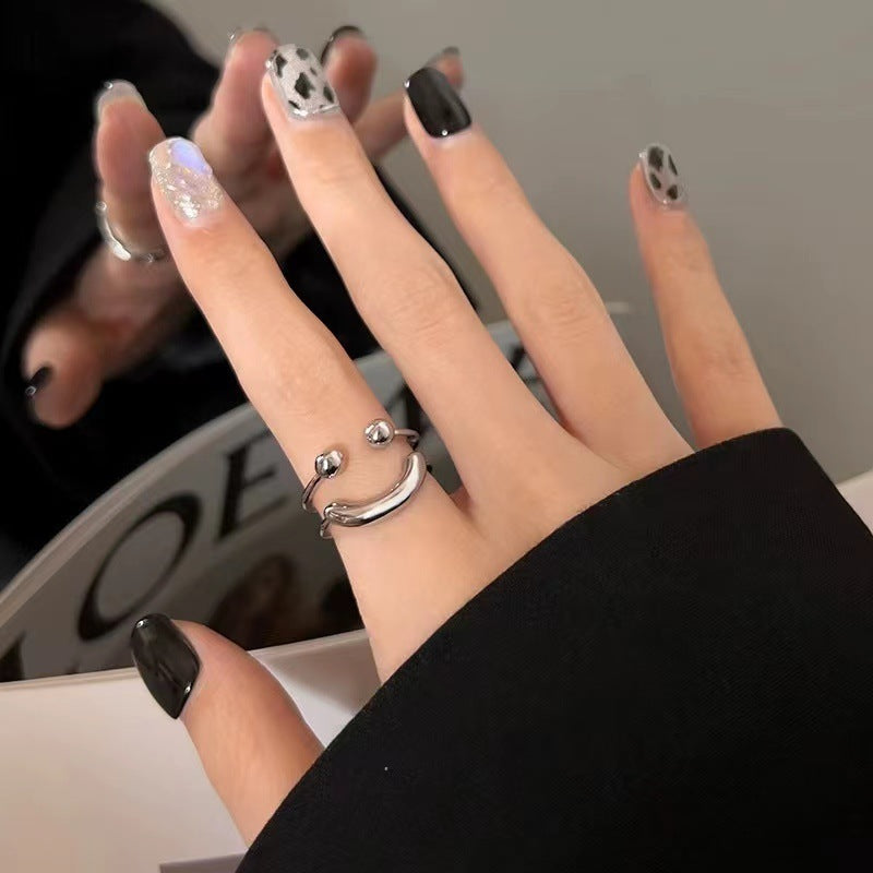 Fashion Jewelry Simple Opening Ring Smiley Face Open Rings For Women Girls Cute Happy Face Adjustable